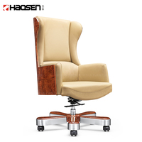 Chaise de bureau de direction Big Boss confortable en bois chaise de bureau en cuir beige à dossier haut chaise de direction