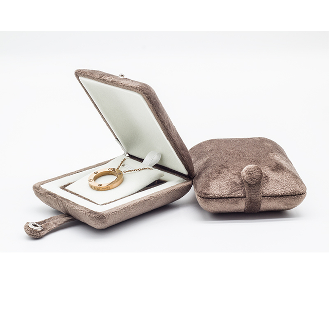 Luxury Coffee Velvet Square Pattern Ring Box Set Jewelry Box with Custom Logo and Packaging