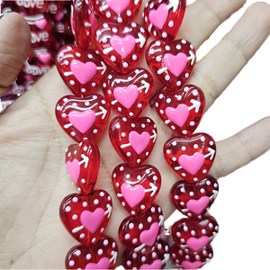 Cuentas de Corazón Abombadas de Vidrio Esmaltado Multicolor Pintadas a Mano con Esmalte Rojo Amoroso de 20mm para Fabricación de Joyas - Product Image 1