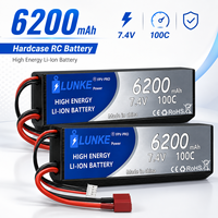 Baterai Lipo Hard Case 2S 7.4V 6200mAh 100C dengan Deans T Plug untuk Mobil RC 1/10 1/12 1/14, Truk, Monster, Tank 102050
