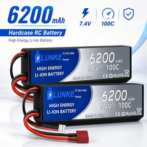 Bateria Lipo 2S 7.4V 6200mAh 100C com Caixa Rígida e Conector Deans T para Carro RC 1/10 1/12 1/14, Caminhão, Monster Truck, Tanque 102050 - Product Image 1