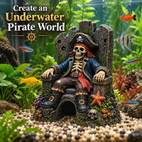 Ornement d'aquarium en forme de trône de pirate squelette, grotte cachette pour poissons et crevettes, pour aquascaping et décoration de réservoir sous-marin