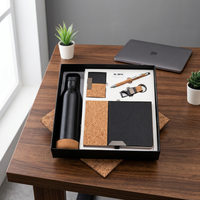 Ensemble cadeau d'entreprise en cuir noir, bouteille isotherme, carnet, stylo, porte-clés, porte-cartes, cadeau d'affaires personnalisé fait main pour cadres