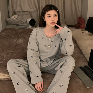 Pyjama pour femmes, vêtements de nuit, printemps et automne, pantalon à manches longues, col rond, pull en tricot imprimé, pyjama de dessin animé, vêtements de maison - Product Image 4