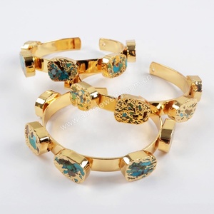 G1512 2019 Thiết Kế Mới Tự Nhiên Màu Ngọc Lam Cuff Vàng Dòng Turquoise Bangle Năm Stones Vàng Bangles Cuff - Product Image 1