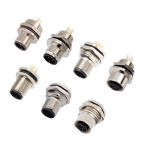 Conector de Alimentación Newstep M12 de 5 Pines y 4 Pines, Conector Macho para Montaje en Panel, Receptáculo en Ángulo Recto para PCB, IP67 Impermeable, 12A, Cobre Chapado en Oro