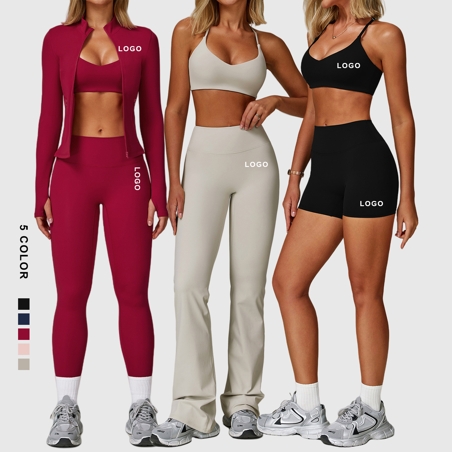 Manufacturers Premium Women's Sportswear Sports Bra Zip Jacket And Gym Pants Flare Leggings 3 Piece Workout Sets For Women