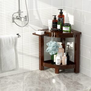 <b>Bamboo</b> Triangular Shower <b>Stool</b> Corner Bathroom Shelf Anti Slip Anti Humidity Easy Clean Natural Color - Product Image 2