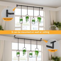 4 pièces cintres de plantes en fer réglables modernes avec pots en plastique enduit de poudre pour mur de fenêtre et plafond pour la maison et le jardin