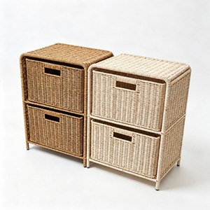 Panier de rangement en rotin tressé à 2 tiroirs, design écologique pour salle de bain, salon, entrée - Organisateur moderne pour vêtements et outils - Product Image 3