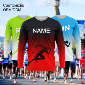 Kaos Lari Lengan Panjang Sublimasi Penuh Kustom Poliester Spandex Singlet Olahraga Unisex Lari Maraton Kaos Pria - Product Image 1