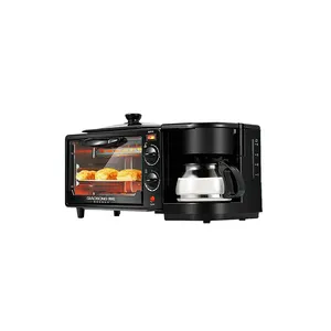 Mini Forno Elétrico Grill Assado Frigideira Cafeteira 3 em 1 Fabricante do Pequeno Almoço Multifuncional Máquina de Café Da Manhã