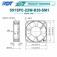 Ventilateur axial industriel 5915PC-22W-B30-SM1 220V AC à roulement à billes pour équipement électrique, unité de ventilation et de refroidissement, dissipation de chaleur