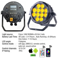 Par LED para Exteriores IP65 de 12x18w RGBAW UV, Inalámbrico, con Batería, Wifi, Resistente al Agua