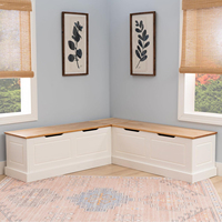 Direct usine, Banquette d'angle de petit-déjeuner bicolore sans dossier, extra-large en forme de L, style ferme, avec plateau relevable et rangement en bois massif