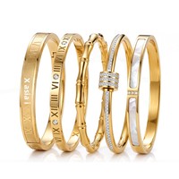 Bracelet pour femme en acier inoxydable plaqué or 18 carats sous vide, design coquille de zircon, inaltérable, trois diamants, luxe léger européen-américain