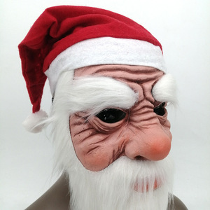 Masque de Père Noël en latex, masque intégral pour fête de Noël, costume amusant pour les fêtes, avec barbe blanche et chapeau - Product Image 1