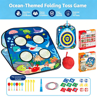 Jeu de lancer de sacs de haricots en plastique pliable 5 en 1, double face, thème animaux marins, avec jeu de Cornhole, cible de fléchettes et jeu de anneaux adhésifs, jouet d'extérieur