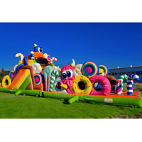 Structure gonflable commerciale d'extérieur pour enfants, combo château gonflable avec toboggan, parcours d'obstacles gonflable Monster Candy pour la location