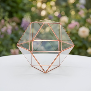 Vase porte-bougie en verre avec cadre métallique géométrique or rose pour décoration de table de mariage et de la maison (vente en gros) - Product Image 1