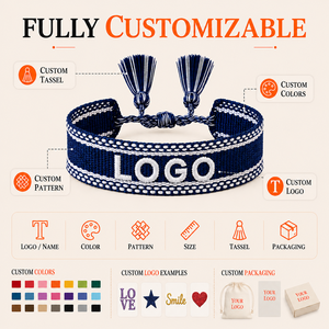 <span class=keywords><strong>Braccialetti</strong></span> Intrecciati da Donna Fatti a Mano Personalizzati con Nappa in Tessuto, Nome con Testo Ricamato e Logo Aziendale, Bracciali <span class=keywords><strong>dell</strong></span>'<span class=keywords><strong>Amicizia</strong></span> alla Moda - Product Image 2