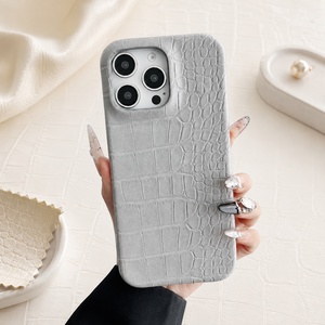 Coque de téléphone en cuir de crocodile antichoc de couleur unie pour iPhone - Product Image 1