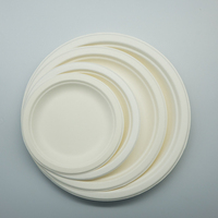 Assiettes jetables en pulpe de bagasse de 6/7/9/10 pouces, robustes, naturelles ou blanches, avec compartiments, pour la restauration événementielle (vente en gros)