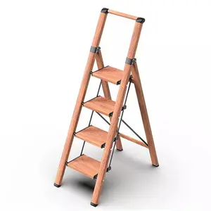 Wooden grain widened pedal household ladder portable thickened aluminum alloy folding ladder