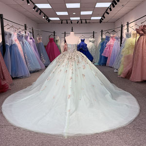 Robes de Quinceañera en mousseline de soie vert menthe avec applications, taille naturelle, col cœur, robe de bal de promo 16 pour - Product Image 4