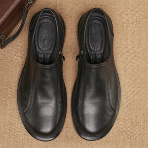 Chaussures bateau confortables pour hommes en cuir véritable à enfiler, bout rond, semelle extérieure en caoutchouc souple, semelle intermédiaire en EVA, toutes saisons - Product Image 1
