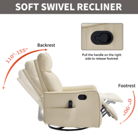 [Kursi Recliner Manual Pijat Panas Kulit Sintetis AS] dengan Fitur Rocker dan Putar, 6 Warna, Pengiriman Cepat dari AS, MOQ 1