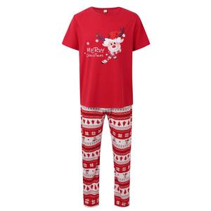 ग्रीष्मकालीन कपास क्रिसमस परिवार मिलान घर सेट मुद्रित पजामा की छोटी आस्तीन राउंड गर्दन के कैजुअल होमवियर माता-पिता बच्चे xmas आउट। - Product Image 2
