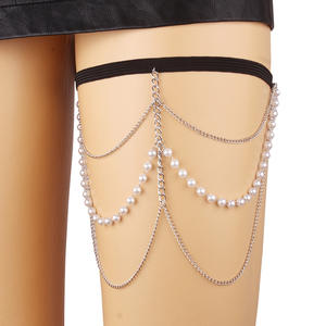 Women's Multi Layer Pearl Leg <b>Chain</b> Elastic <b>Rope</b> Body Jewelry Party Fashion Accessory - Product Image 2