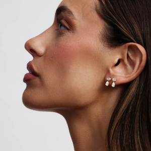 14k Gold Round and Pear Cut Diamond Drop Earrings New Design Earrings Sterling Silver Earrings Jewellery Korean Fashion Earrings - Product Image 3
