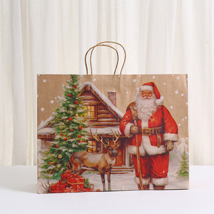 Bolsa de Regalo de la Colección Navideña, Bolsa de Papel Kraft, Santa Claus, Reno, Gran Capacidad, Estilo para Llevar, Venta al por Mayor - Product Image 1