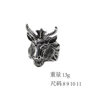 MW 힙합 레트로 아누비스 오각형 링 남자의 사탄 염소 머리 횡포 성격 스테인레스 스틸 패션 파티 선물 - Product Image 5