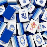 Juego de Mahjong Americano Personalizado de 160 Piezas, Azul y Blanco, con Fichas Acrílicas, Diseño de Mariposas y Grullas, para Viajes y Noches Familiares