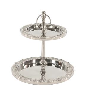 Premium Round Stainless Steel Cake Stand 2 Tier Handmade Decorative Serving Tray <b>For</b> Desserts And Teas Elegant Tabletop Accent - Product Image 1