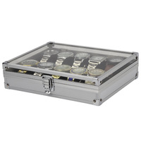 Caja de aluminio con 12 ranuras para relojes, caja de almacenamiento para exhibición de joyas, caja cuadrada de ante, contenedor interior, ataúd para reloj, 1 ud.