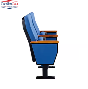 Silla de Auditorio Plegable de Tela Azul Tapizada con un Solo Asiento y Brazos con Escritorio, Ideal para Auditorios y Salas de Conferencias - Product Image 2