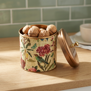 Conteneur alimentaire rond en cuivre avec couvercle, pot de rangement à imprimé floral bohème pour la cuisine, 1 couche, pour garder les aliments frais - Product Image 6
