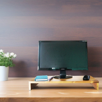 Support d'écran d'ordinateur moderne en bois de teck, pliable, à un seul niveau, de type sur pied, respectueux de l'environnement, avec garantie de qualité, pour usage au bureau