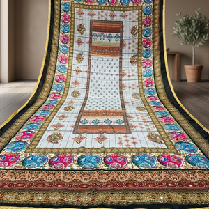Pañuelos de cuello para mujer Kalamkari con trabajo de espejo, de seda transpirable y ligera, de color personalizado, estilo tradicional pakistaní. - Product Image 3