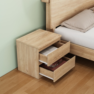 Natural Nightstand 19.7 Inch 2 <b>Drawers</b> Handle Free Design Thickened Top Plate Small <b>Side</b> <b>Table</b> - Product Image 2