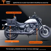 QJMOTOR Flash 600V4 (Modèle 2026) – Barres de protection moteur, dossier pliable, sacoches en toile et cuir, acier carbone pour moto