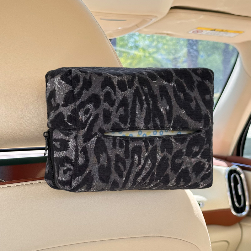 Black leopard print tissue box