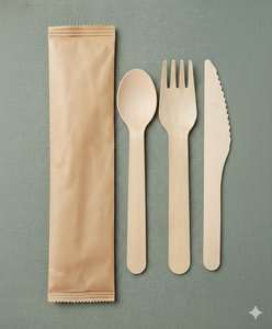 Tenedor, Cuchillo y Cuchara Biodegradables Ecológicos de Madera de Magnolia Conifera Envueltos en Papel Compostable - Product Image 2