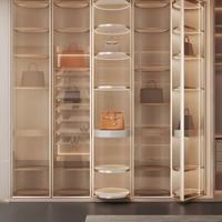 Vitrine rotative motorisée autoportante personnalisable pour sacs à main, cadre en verre et aluminium, éclairage LED, rotation automatique à 360° pour chambre à coucher