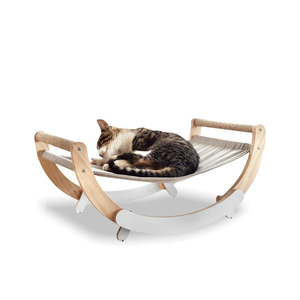 Nuevo Diseño 2025: Cama Colgante de Lino Sólido y Madera para Gatos, Asiento de Descanso Tipo Luna, Hamaca Transpirable para Todas las Estaciones, Mueble para Gatos, Regalo - Product Image 1