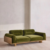 Canapé moderne en velours vert olive 2 places avec base en bois, meuble de salon, ensemble de causeuses design pour villa et maison